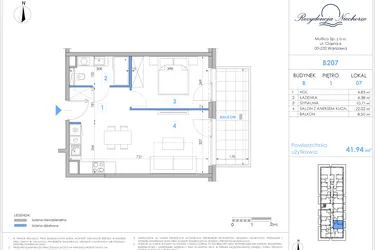 Rzut - Mieszkanie na sprzedaż 2 pokoje o powierzchni 41,58 m² - numer B207 w Rezydencja Niechorze II