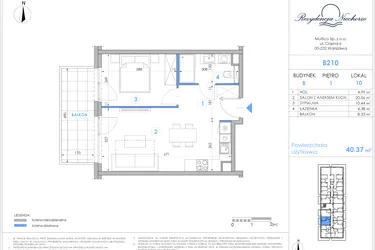 Rzut - Mieszkanie na sprzedaż 2 pokoje o powierzchni 40,23 m² - numer B210 w Rezydencja Niechorze II