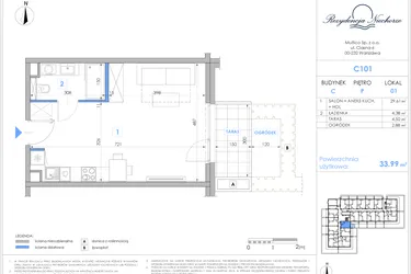 Rzut - Mieszkanie na sprzedaż 1 pokój o powierzchni 33,83 m² - numer C101 w Rezydencja Niechorze II