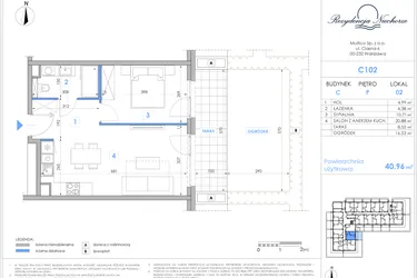 Rzut - Mieszkanie na sprzedaż 2 pokoje o powierzchni 40,75 m² - numer C102 w Rezydencja Niechorze II