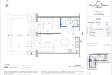 Rzut - Mieszkanie na sprzedaż 2 pokoje o powierzchni 41,4 m² - numer C106 w Rezydencja Niechorze II