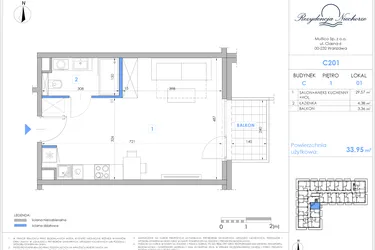 Rzut - Mieszkanie na sprzedaż 1 pokój o powierzchni 33,73 m² - numer C201 w Rezydencja Niechorze II