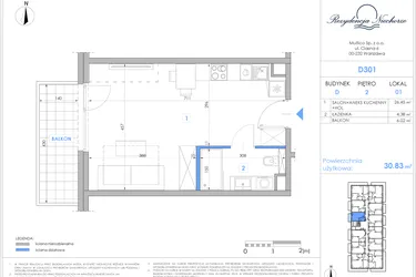 Rzut - Mieszkanie na sprzedaż 1 pokój o powierzchni 30,51 m² - numer D301 w Rezydencja Niechorze II