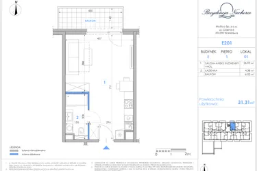 Rzut - Mieszkanie na sprzedaż 1 pokój o powierzchni 31,14 m² - numer E201 w Rezydencja Niechorze II