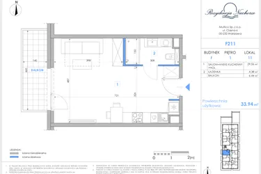 Rzut - Mieszkanie na sprzedaż 1 pokój o powierzchni 33,55 m² - numer F211 w Rezydencja Niechorze II
