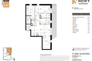 Rzut - Mieszkanie na sprzedaż 5 pokoi o powierzchni 103,14 m² - numer 29 w Nowy Sosnowiec