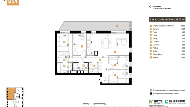 Rzut - Mieszkanie na sprzedaż 5 pokoi o powierzchni 92,07 m² - numer 54 w Nowy Sosnowiec