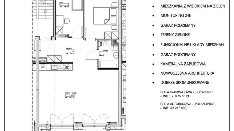 Rzut - Mieszkanie na sprzedaż 3 pokoje o powierzchni 75,38 m² - numer 234/5 w Kamieńskiego 232