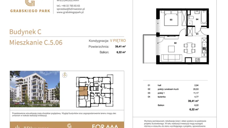 Rzut - Mieszkanie na sprzedaż 2 pokoje o powierzchni 39,41 m² - numer C.5.06 w Grabskiego Park