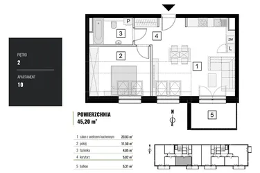Rzut - Mieszkanie na sprzedaż 2 pokoje o powierzchni 45,2 m² - numer M.10 w Zielony Horyzont II