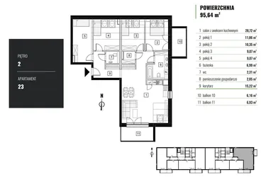Rzut - Mieszkanie na sprzedaż 2 pokoje o powierzchni 46,29 m² - numer M.23 w Zielony Horyzont II