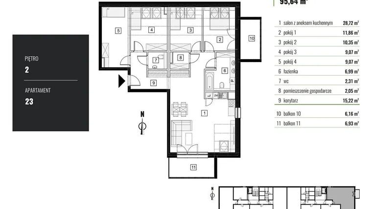Rzut - Mieszkanie na sprzedaż 2 pokoje o powierzchni 46,29 m² - numer M.23 w Zielony Horyzont II