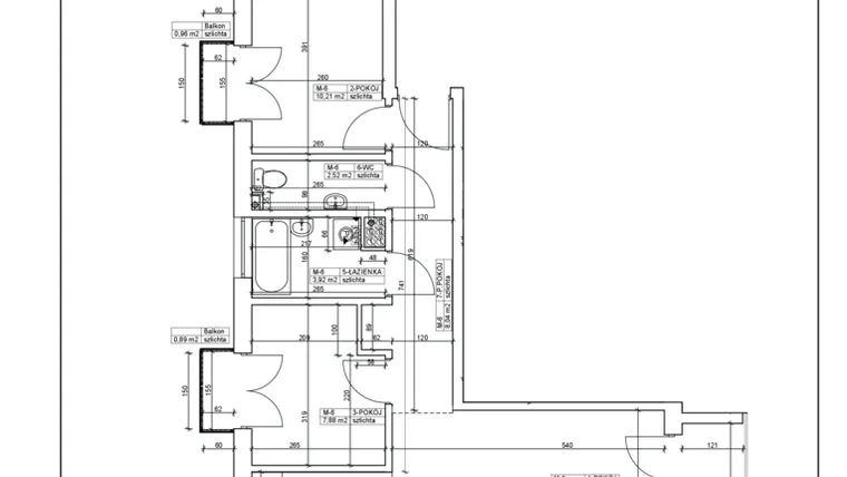 Rzut - Mieszkanie na sprzedaż 3 pokoje o powierzchni 57,76 m² - numer 6 w Bydgoska 19