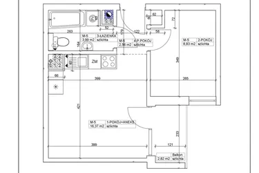 Rzut - Mieszkanie na sprzedaż 2 pokoje o powierzchni 31,75 m² - numer 5 w Bydgoska 19