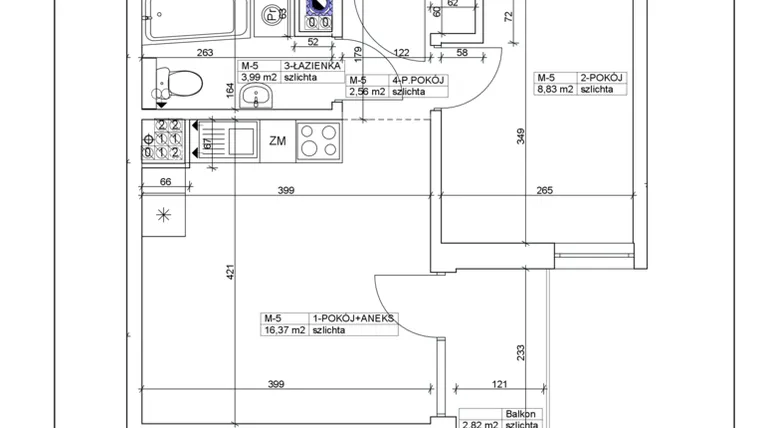 Rzut - Mieszkanie na sprzedaż 2 pokoje o powierzchni 31,75 m² - numer 5 w Bydgoska 19