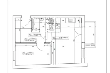 Rzut - Mieszkanie na sprzedaż 2 pokoje o powierzchni 38,77 m² - numer 11 w Bydgoska 19