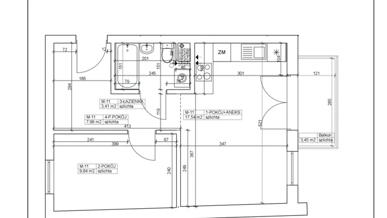 Rzut - Mieszkanie na sprzedaż 2 pokoje o powierzchni 38,77 m² - numer 11 w Bydgoska 19