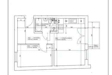 Rzut - Mieszkanie na sprzedaż 2 pokoje o powierzchni 38,86 m² - numer 9 w Bydgoska 19