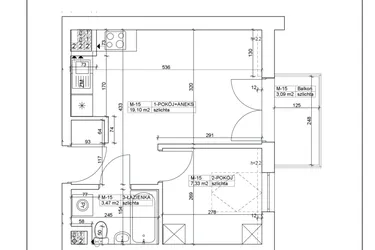 Rzut - Mieszkanie na sprzedaż 2 pokoje o powierzchni 29,9 m² - numer 15 w Bydgoska 19