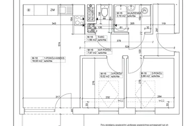 Rzut - Mieszkanie na sprzedaż 3 pokoje o powierzchni 44,5 m² - numer 16 w Bydgoska 19