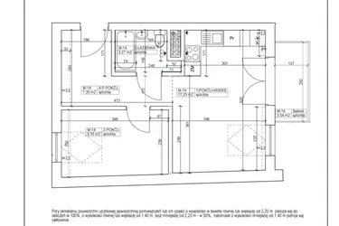Rzut - Mieszkanie na sprzedaż 3 pokoje o powierzchni 37,22 m² - numer 14 w Bydgoska 19
