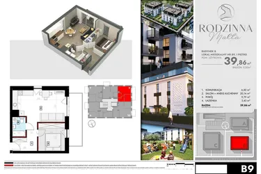 Rzut - Mieszkanie na sprzedaż 2 pokoje o powierzchni 39,96 m² - numer B9 w Rodzinna Malta