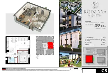 Rzut - Mieszkanie na sprzedaż 2 pokoje o powierzchni 40,01 m² - numer C5 w Rodzinna Malta