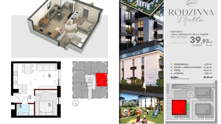 Rzut - Mieszkanie na sprzedaż 2 pokoje o powierzchni 40,01 m² - numer C5 w Rodzinna Malta