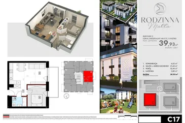 Rzut - Mieszkanie na sprzedaż 2 pokoje o powierzchni 40,01 m² - numer C17 w Rodzinna Malta