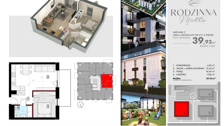 Rzut - Mieszkanie na sprzedaż 2 pokoje o powierzchni 40,01 m² - numer C17 w Rodzinna Malta