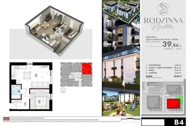Rzut - Mieszkanie na sprzedaż 2 pokoje o powierzchni 39,96 m² - numer B4 w Rodzinna Malta