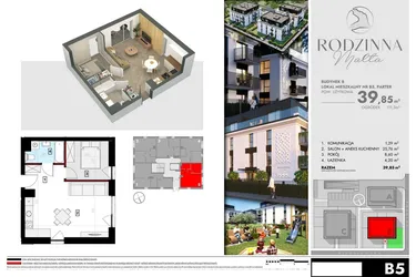 Rzut - Mieszkanie na sprzedaż 2 pokoje o powierzchni 39,61 m² - numer B5 w Rodzinna Malta