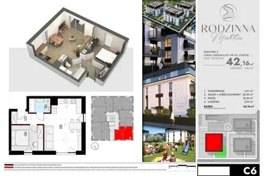 Rzut - Mieszkanie na sprzedaż 2 pokoje o powierzchni 42,17 m² - numer C6 w Rodzinna Malta