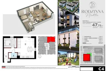 Rzut - Mieszkanie na sprzedaż 2 pokoje o powierzchni 47,71 m² - numer C4 w Rodzinna Malta