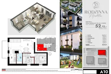 Rzut - Mieszkanie na sprzedaż 3 pokoje o powierzchni 51,71 m² - numer A10 w Rodzinna Malta