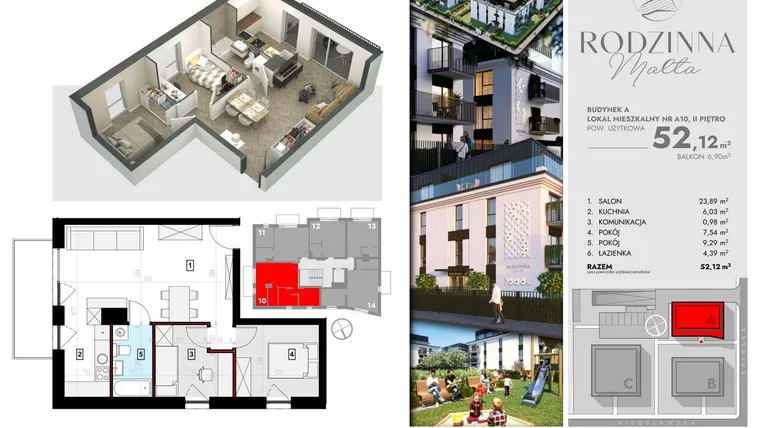 Rzut - Mieszkanie na sprzedaż 3 pokoje o powierzchni 51,71 m² - numer A10 w Rodzinna Malta