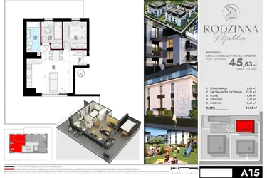 Rzut - Mieszkanie na sprzedaż 3 pokoje o powierzchni 45,34 m² - numer A15 w Rodzinna Malta