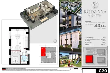 Rzut - Mieszkanie na sprzedaż 3 pokoje o powierzchni 43,47 m² - numer C20 w Rodzinna Malta