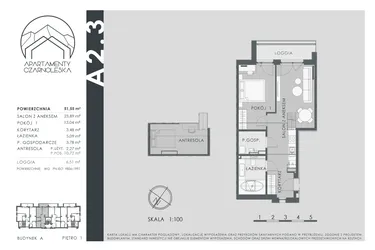 Rzut - Mieszkanie na sprzedaż 2 pokoje o powierzchni 51,55 m² - numer A2.3 w Apartamenty Czarnoleska