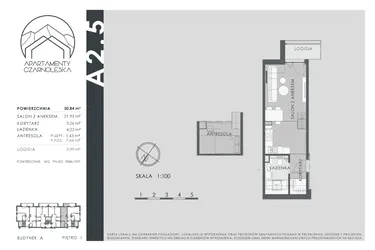 Rzut - Mieszkanie na sprzedaż 1 pokój o powierzchni 30,84 m² - numer A2.5 w Apartamenty Czarnoleska