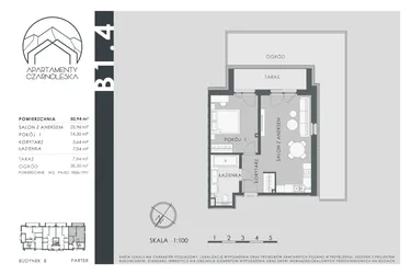 Rzut - Mieszkanie na sprzedaż 2 pokoje o powierzchni 50,94 m² - numer B1.4 w Apartamenty Czarnoleska