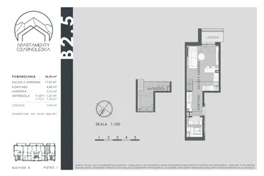 Rzut - Mieszkanie na sprzedaż 1 pokój o powierzchni 26,43 m² - numer B2.5 w Apartamenty Czarnoleska