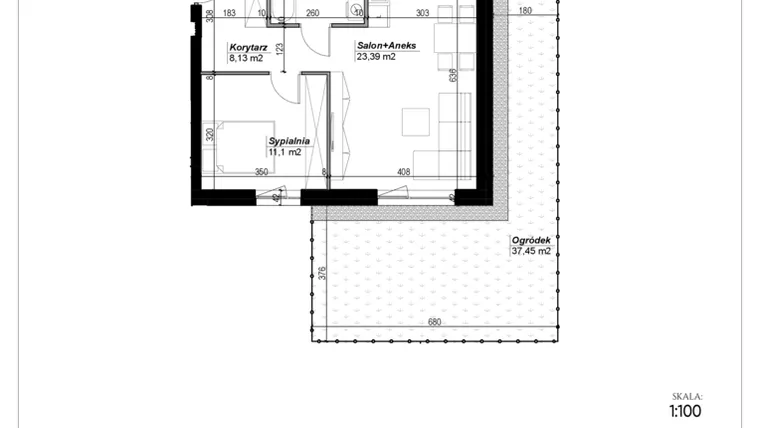 Rzut - Mieszkanie na sprzedaż 2 pokoje o powierzchni 46,83 m² - numer C.3 w Narcyzowe Wzgórza II