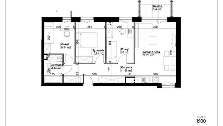 Rzut - Mieszkanie na sprzedaż 4 pokoje o powierzchni 68,63 m² - numer C.6 w Narcyzowe Wzgórza II