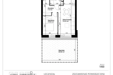 Rzut - Mieszkanie na sprzedaż 2 pokoje o powierzchni 42,09 m² - numer D.5 w Narcyzowe Wzgórza II
