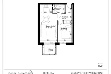 Rzut - Mieszkanie na sprzedaż 2 pokoje o powierzchni 42,81 m² - numer D.8 w Narcyzowe Wzgórza II