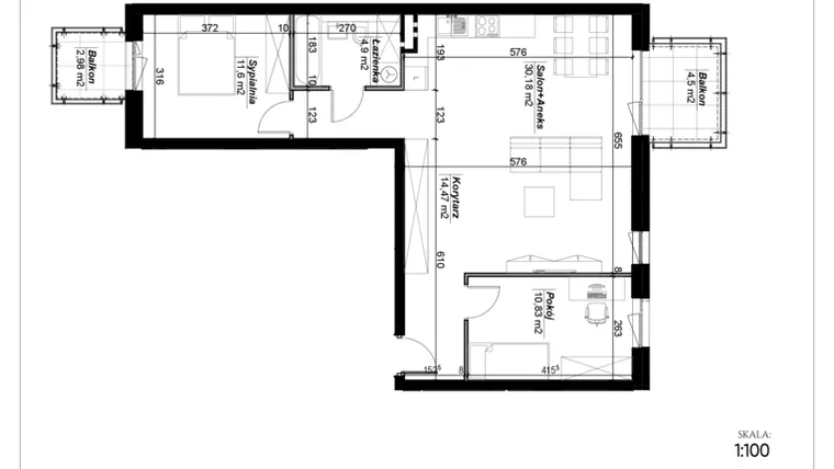 Rzut - Mieszkanie na sprzedaż 3 pokoje o powierzchni 71,98 m² - numer D.35 w Narcyzowe Wzgórza II