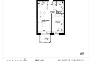 Rzut - Mieszkanie na sprzedaż 2 pokoje o powierzchni 42,07 m² - numer D.9 w Narcyzowe Wzgórza II