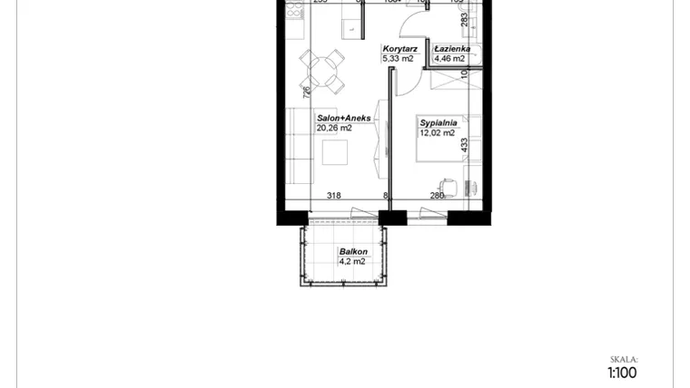 Rzut - Mieszkanie na sprzedaż 2 pokoje o powierzchni 42,07 m² - numer D.9 w Narcyzowe Wzgórza II