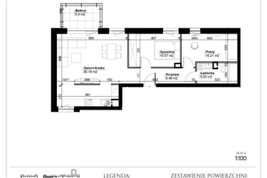 Rzut - Mieszkanie na sprzedaż 3 pokoje o powierzchni 62,48 m² - numer D.13 w Narcyzowe Wzgórza II
